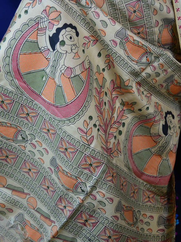 Pure Handloom Khadi Cotton Madhubani Print Salwar Kameez Dupatta Set-Yellow