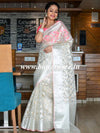 Banarasee Organza Mix Saree With Silver Zari-Beige