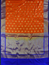Banarasee Handwoven Semi Silk Saree With Zari Buta Design & Floral Border-Orange