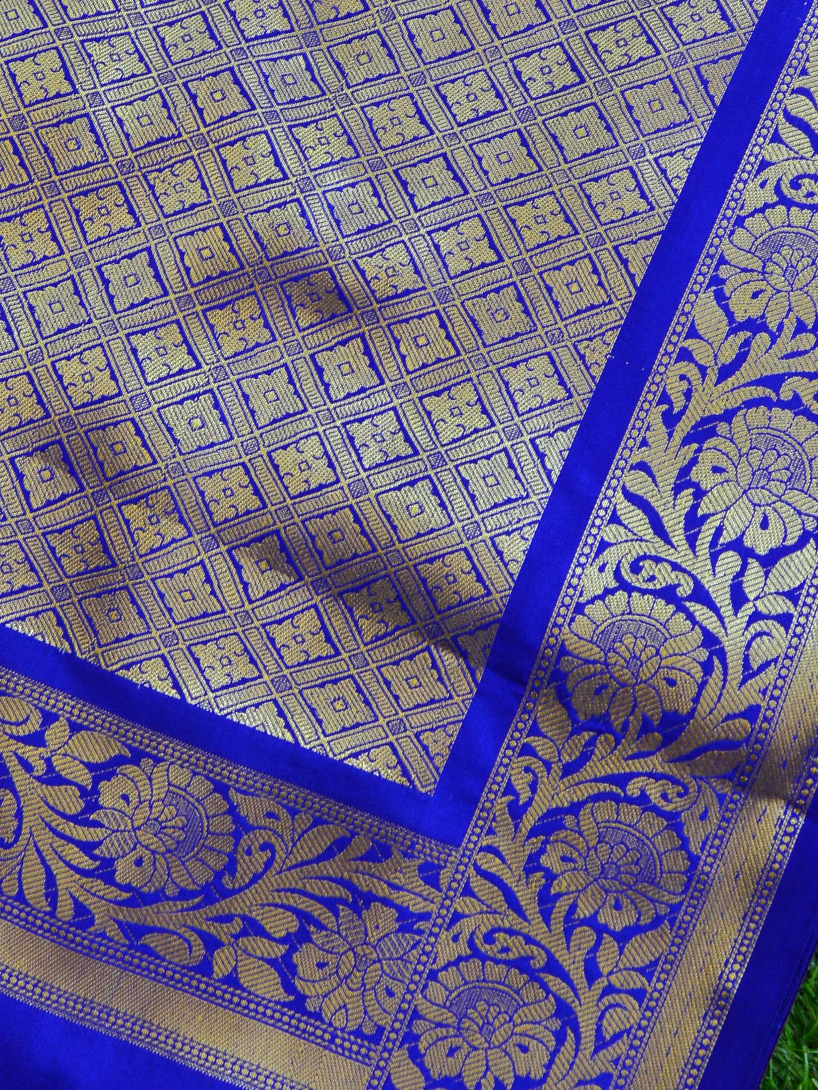 Banarasee Handwoven Semi Silk Saree With Zari Buta Design & Floral Border-Orange