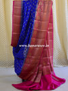 Banarasee Chiffon Floral Zari Buti & Border Saree-Blue & Pink