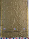 Banarasee Art Silk Dupatta With Mirror Work & Hand-Embroidered Motifs-Dull Gold