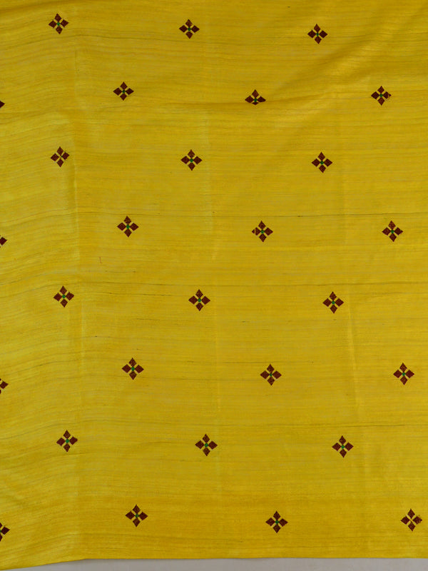 Bhagalpuri Handwoven Pure Tussar Silk Embroidered Sari-Yellow & Maroon