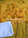 Banarasee Kota Doria Hand-Embroidered Salwar Kameez Dupatta Set-Yellow