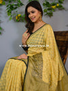 Banarasee Handwoven Semi-Chiffon Saree With Floral Border & Buta-Beige & Black