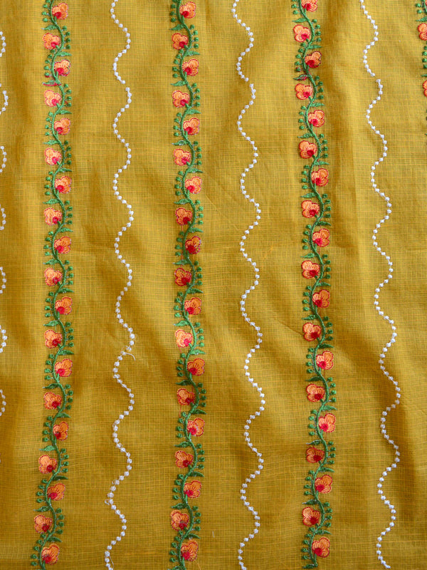 Banarasee Kota Doria Hand-Embroidered Salwar Kameez Dupatta Set-Yellow