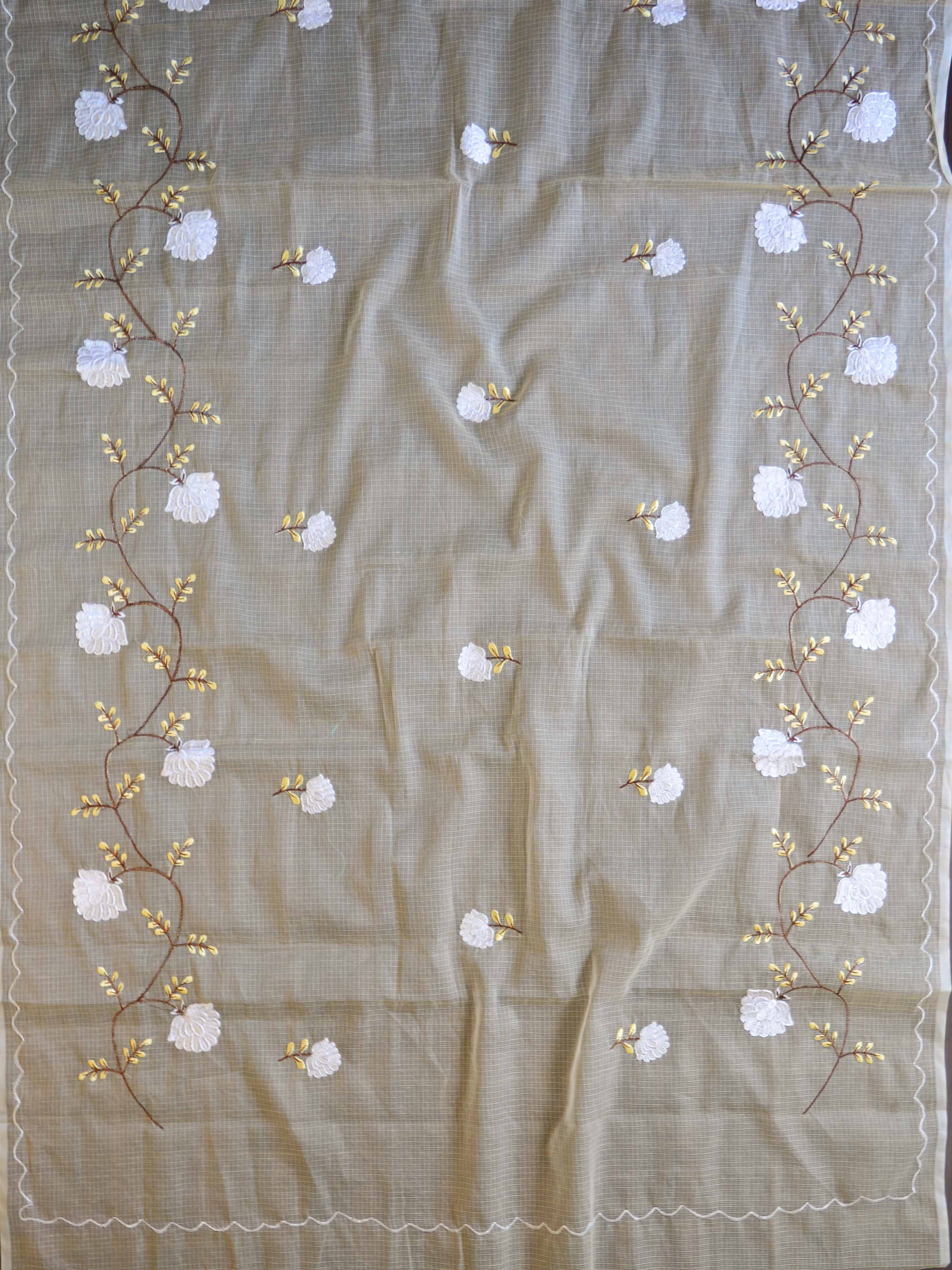 Banarase Kota Doria Heavy Hand-Embroidered Salwar Kameez Dupatta Set-Beige