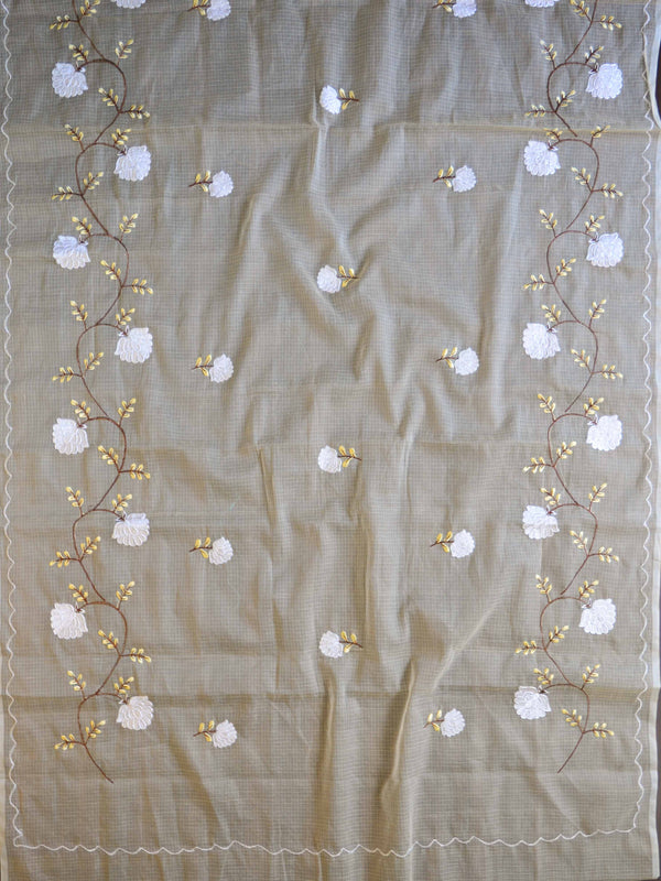 Banarase Kota Doria Heavy Hand-Embroidered Salwar Kameez Dupatta Set-Beige