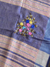 Banarasee Handloom Pure Linen Saree With Hand-Embroidery Work-Peach