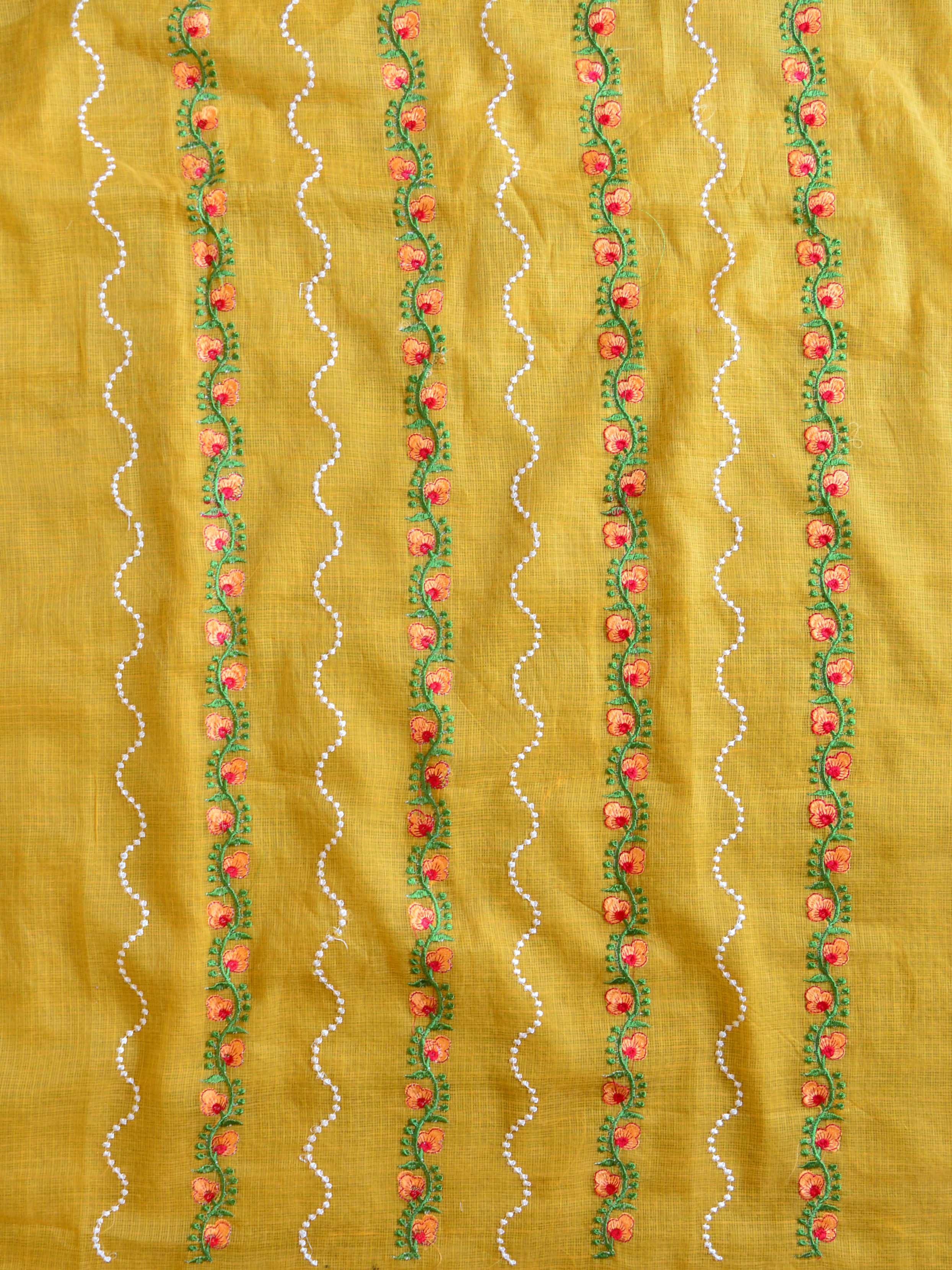 Banarasee Kota Doria Hand-Embroidered Salwar Kameez Dupatta Set-Yellow