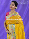 Banarasee Semi-Chiffon Saree With Silver Buti Design & Floral Meena Border-Yellow