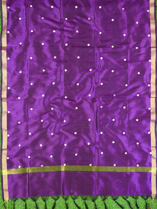 Banarasee Brocade Salwar Kameez Fabric With Mirror Work Dupatta-Purple & Beige