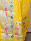 Banarasee Semi-Chiffon Saree With Silver Buti Design & Floral Meena Border-Yellow
