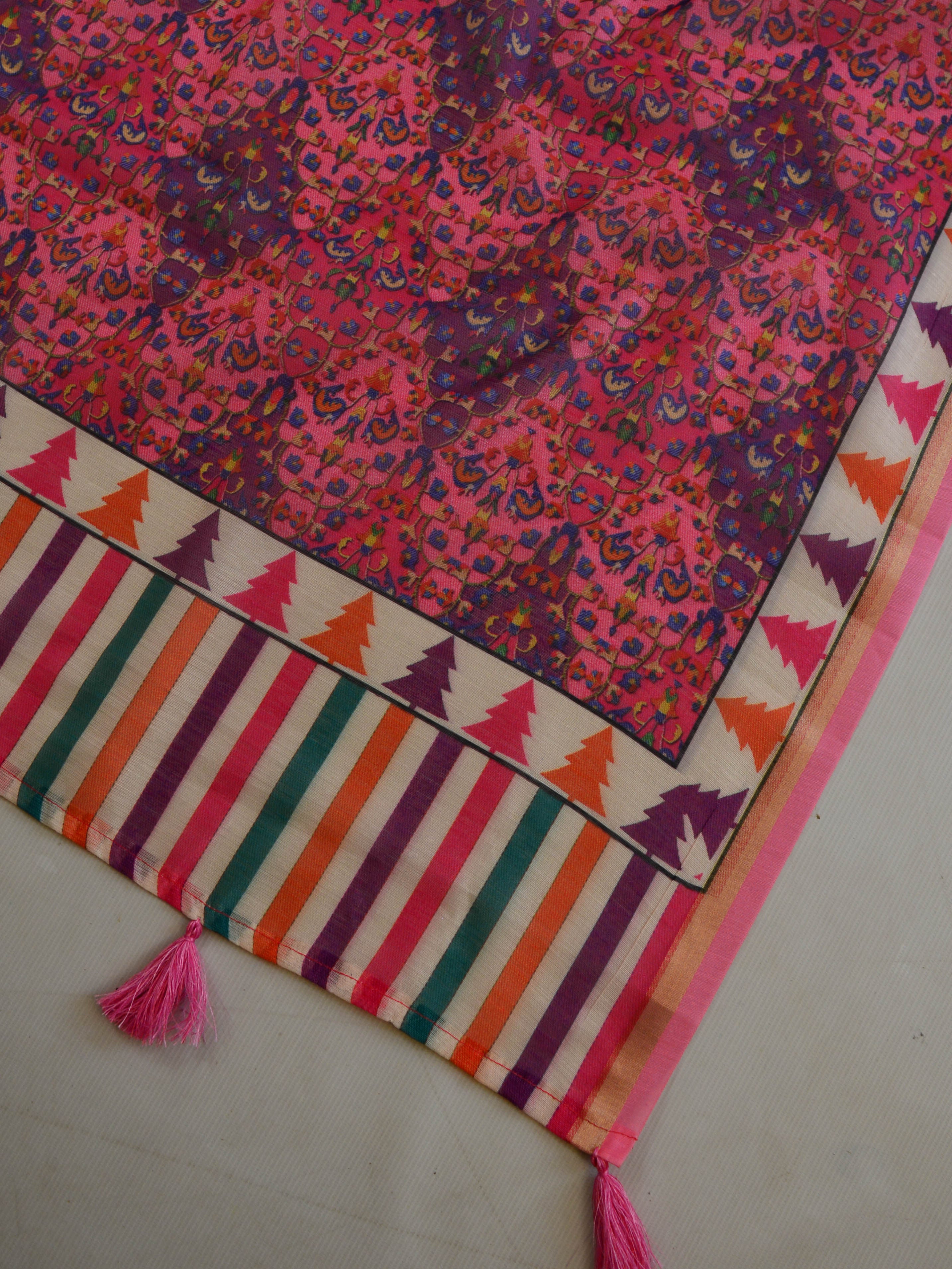 Banarasee Embroidered Chanderi Cotton Salwar Kameez Fabric With Contrast Dupatta-Pink