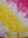 Bhagalpur Handloom Pure Linen Cotton Hand-Dyed Shibori Pattern Saree-Pink & Yellow
