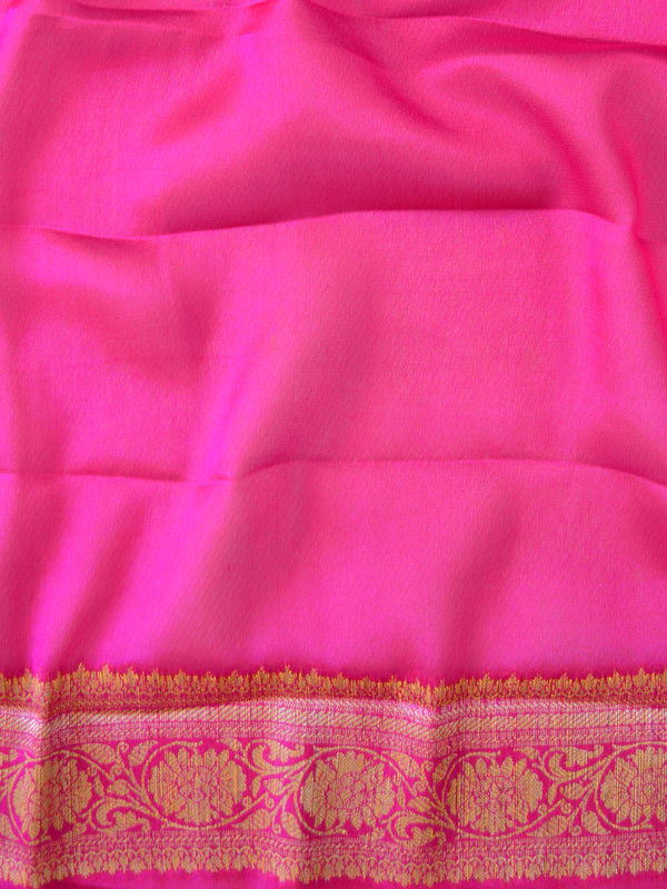 Banarasee Chiffon Floral Zari Buti & Border Saree-Blue & Pink