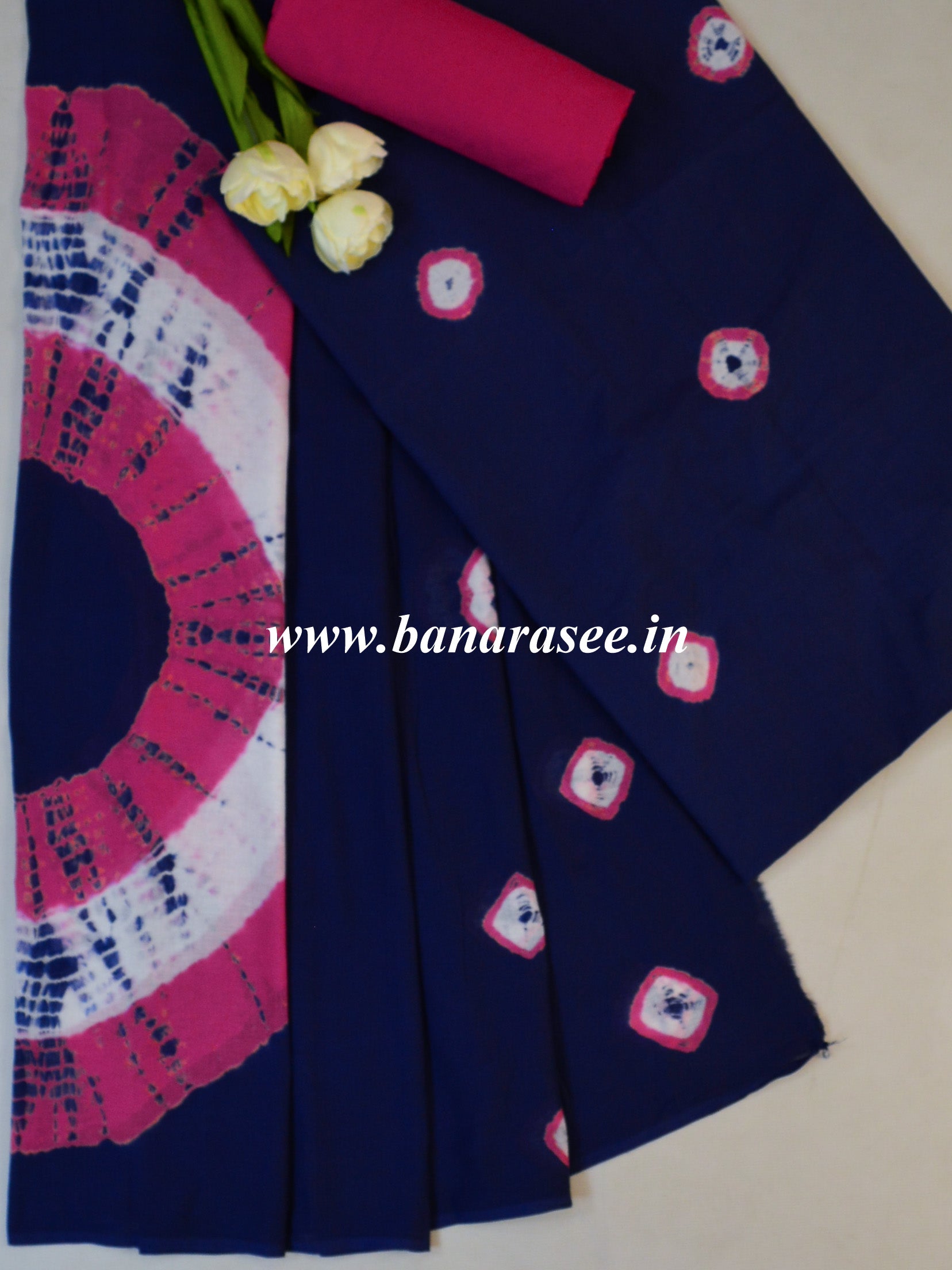 Pure Handloom Mul Cotton Shibori Dyed Suit Set-Deep Blue
