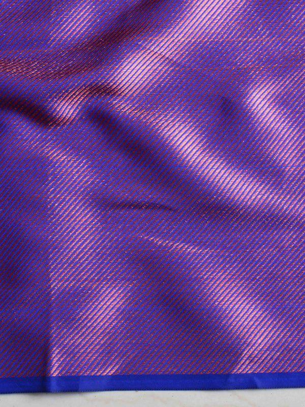 Banarasee Handwoven Semi Silk Saree With Copper Zari Buta Design-Royal Blue