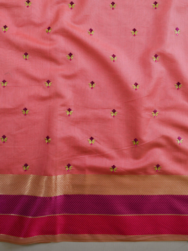 Banarasee Embroidered Chanderi Cotton Salwar Kameez Fabric With Contrast Dupatta-Pink