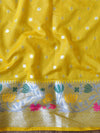 Banarasee Semi-Chiffon Saree With Silver Buti Design & Floral Meena Border-Yellow