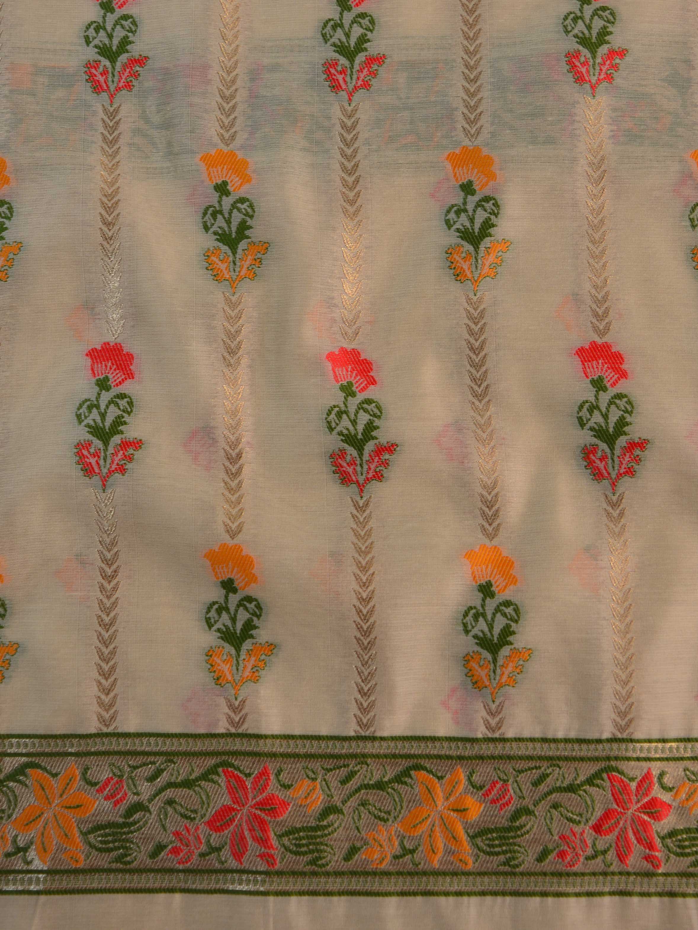 Banarasee Handloom Chanderi Salwar Kameez Fabric With Meena Design-Beige