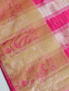 Banarasee Organza Mix Saree With Stripes Design Dual Color & Broad Border-Pink & Orange