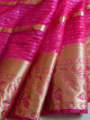 Banarasee Organza Mix Saree With Stripes Design Dual Color & Broad Border-Pink & Orange