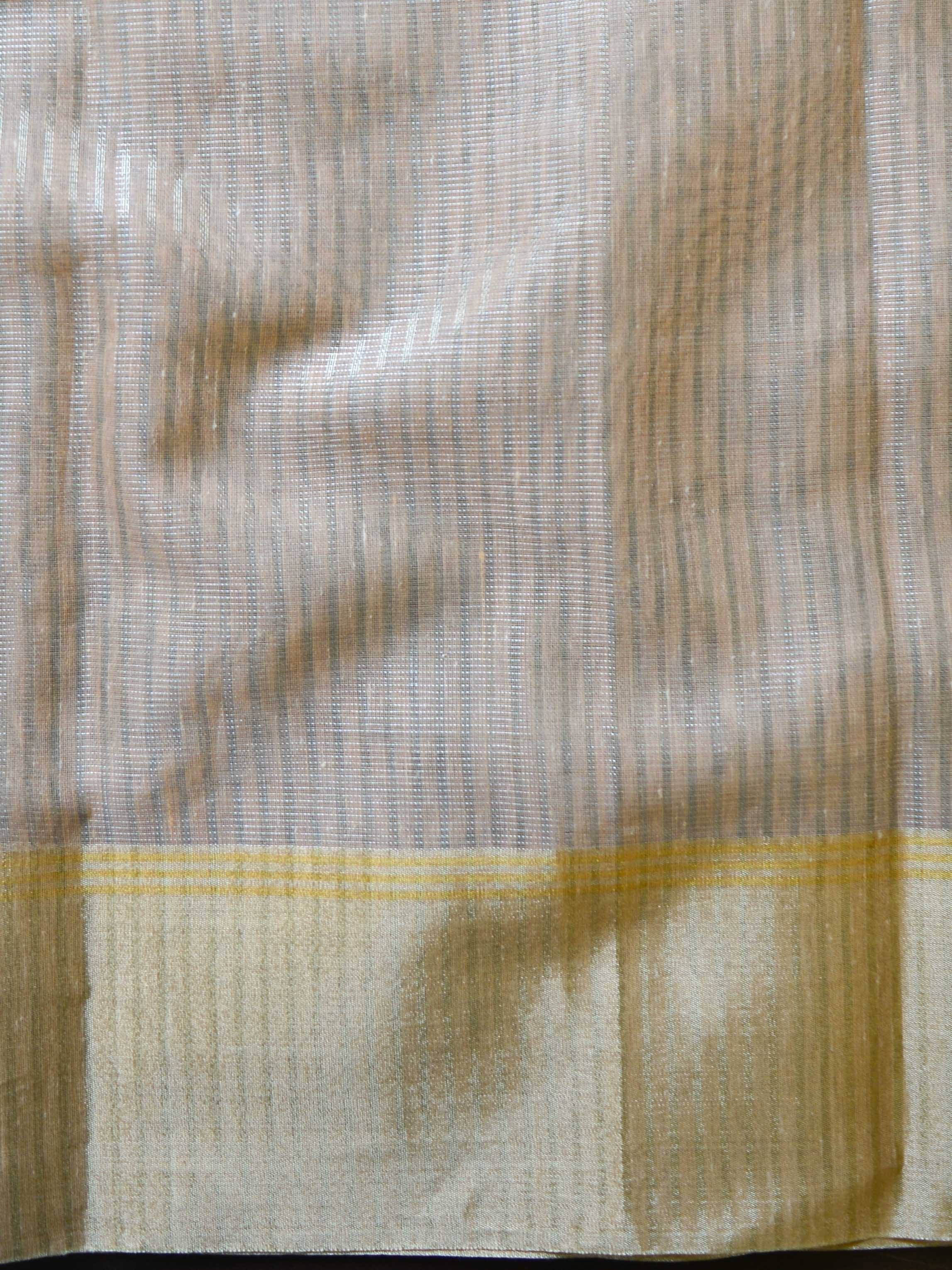 Banarasee Cotton Silk Saree With Embroidered Buta & Zari Border-Peach