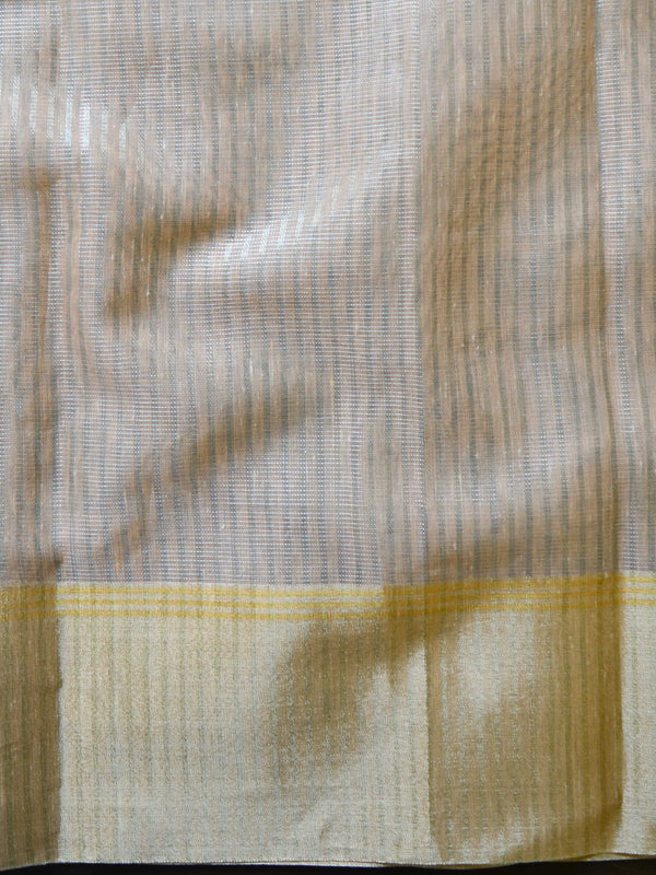 Banarasee Cotton Silk Saree With Embroidered Buta & Zari Border-Peach