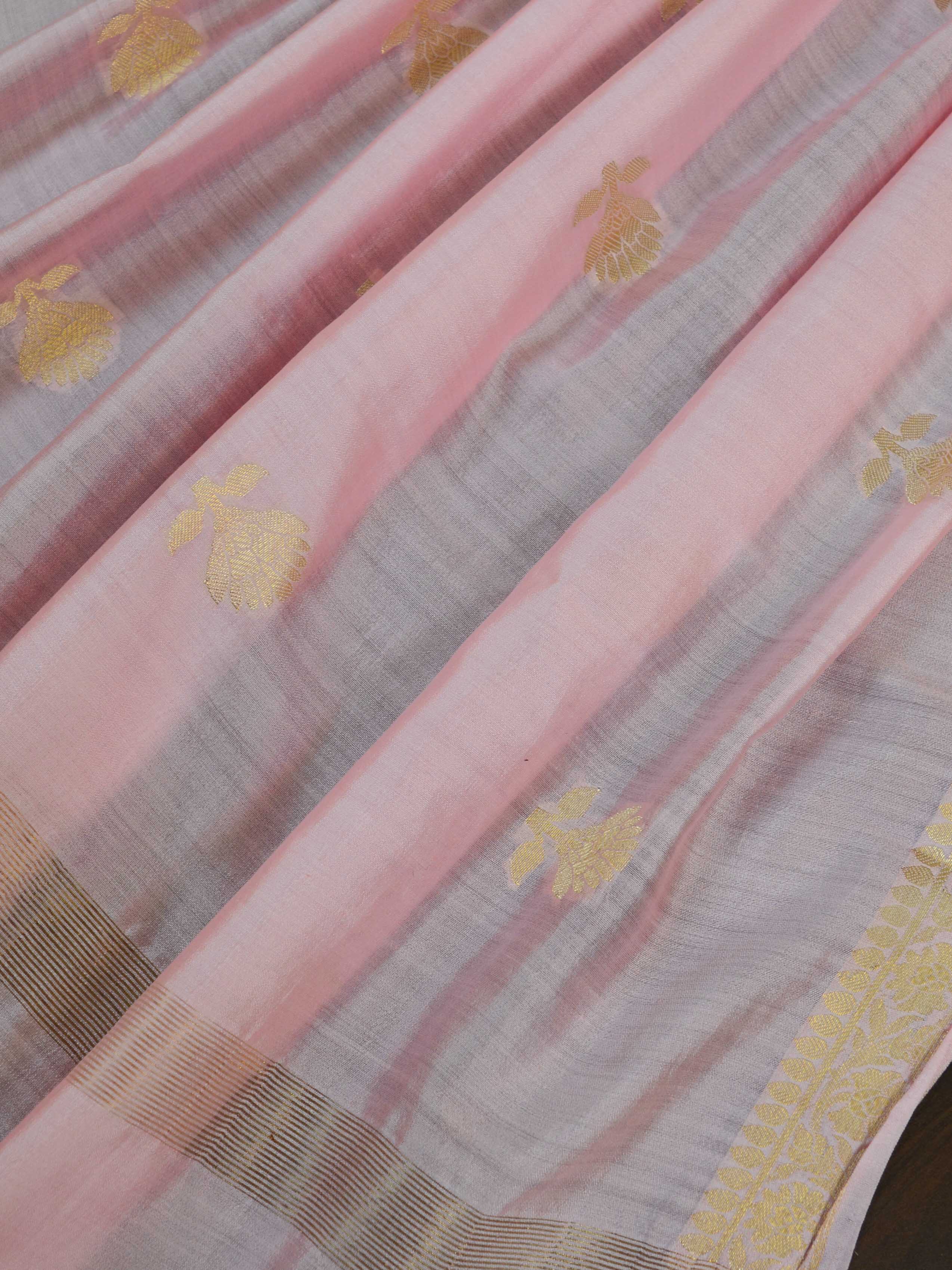 Banarasee Handloom Pure Silk Zari Woven Buti Design Dupatta-Baby Pink