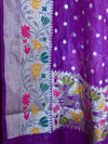 Banarasee Semi-Chiffon Saree With Silver Buti Design & Floral Meena Border-Violet