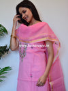 Banarasee Kota Doria Hand-Embroidered Salwar Kameez Dupatta Set-Pink