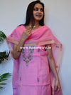 Banarasee Kota Doria Hand-Embroidered Salwar Kameez Dupatta Set-Pink