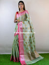 Banarasee Tissue Saree With Antique Zari Design-Pastel Green