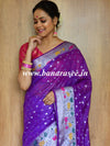 Banarasee Semi-Chiffon Saree With Silver Buti Design & Floral Meena Border-Violet