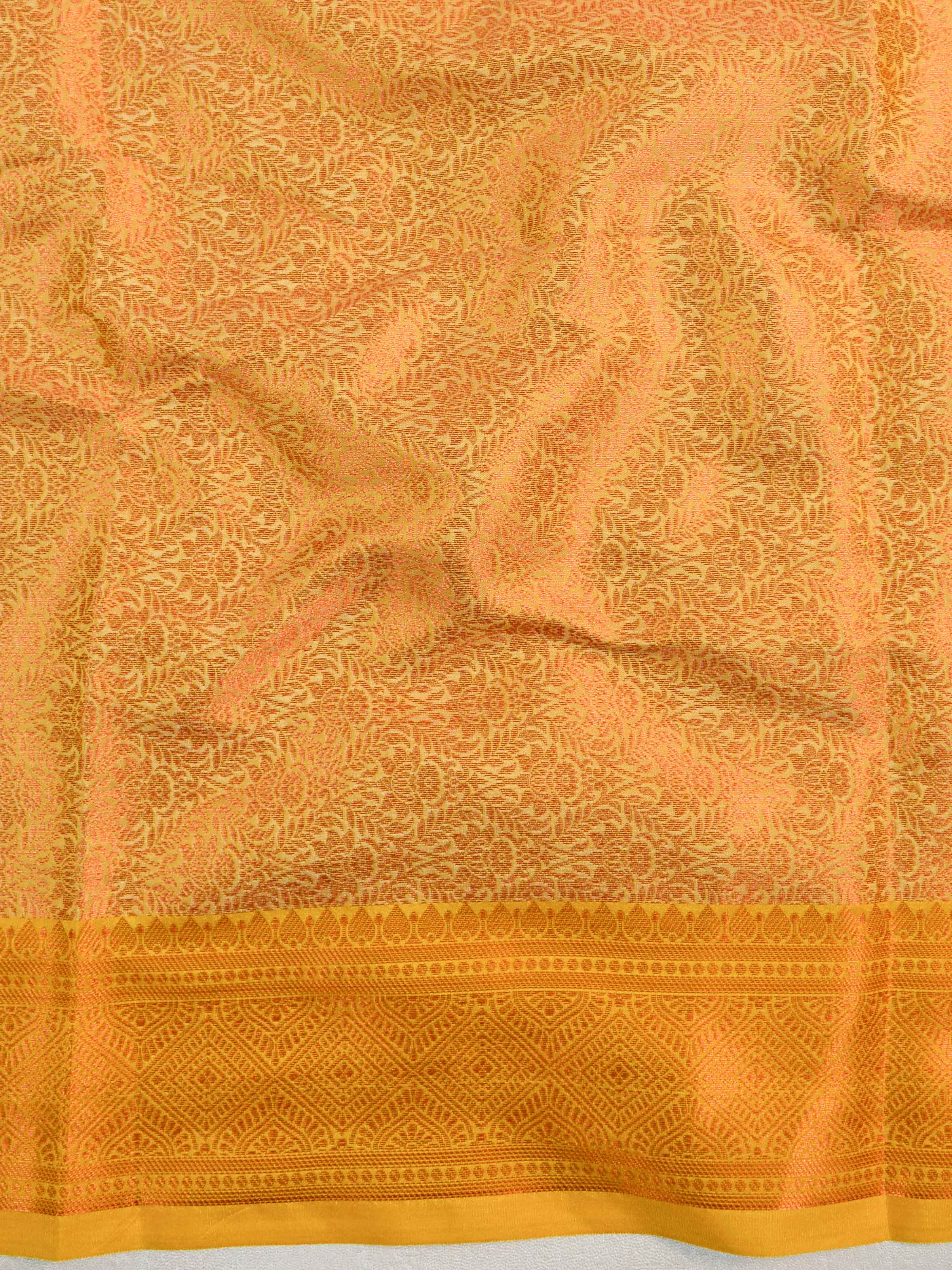 Banarasee Kora Muslin Saree With Floral Tanchoi Design & Skirt Border-Yellow