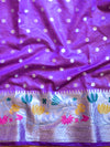 Banarasee Semi-Chiffon Saree With Silver Buti Design & Floral Meena Border-Violet