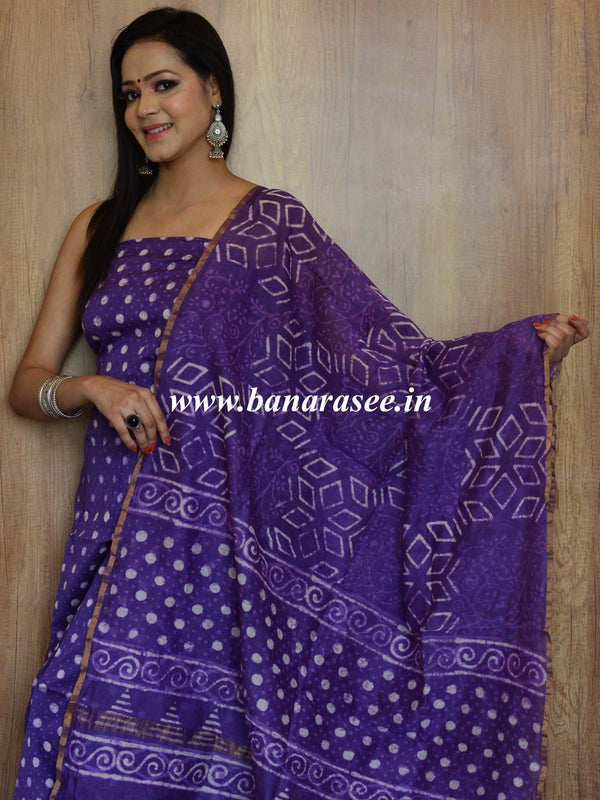 Banarasee Chanderi Salwar Kameez Fabric & Dupatta With Bagru Hand-Print-Violet