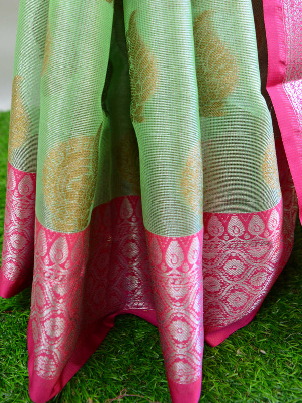 Banarasee Tissue Saree With Antique Zari Design-Pastel Green