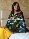 Bhagalpuri Silk Cotton Suit Set With Ghichha Jaal Kameez & Shibori Dupatta-Black & Yellow