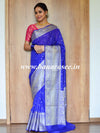 Banarasee Handwoven Semi-Chiffon Saree With Buti Design & Broad Floral Border-Blue