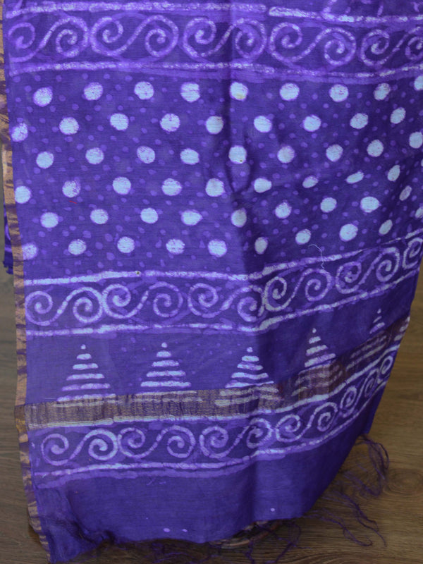 Banarasee Chanderi Salwar Kameez Fabric & Dupatta With Bagru Hand-Print-Violet