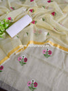 Banarasee Kota Doria Hand-Embroidered Salwar Kameez Dupatta Set-Yellow