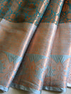 Banarasee Handwoven Semi Silk Saree With Self Weaving Copper Zari Design-Green