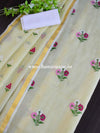 Banarasee Kota Doria Hand-Embroidered Salwar Kameez Dupatta Set-Yellow