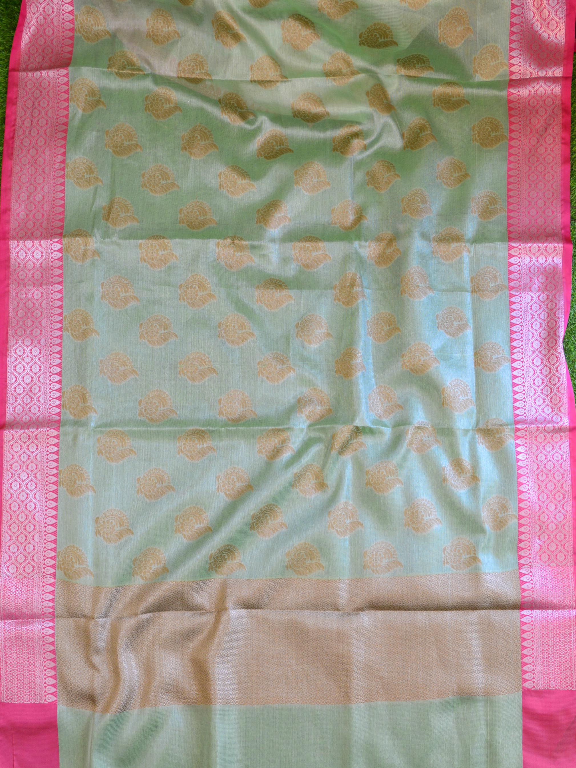 Banarasee Tissue Saree With Antique Zari Design-Pastel Green