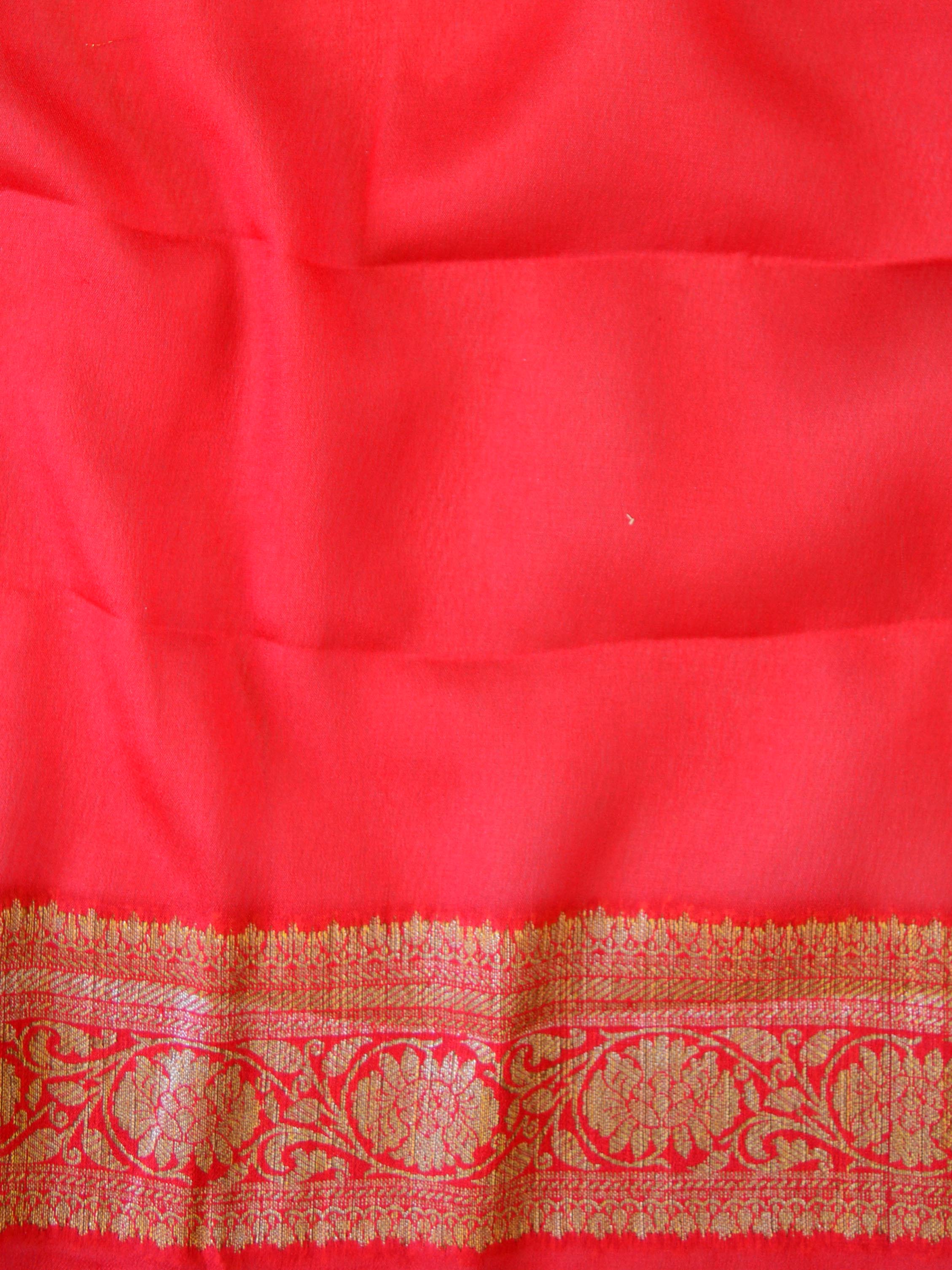 Banarasee Chiffon Floral Zari Buti & Border Saree-Black & Red