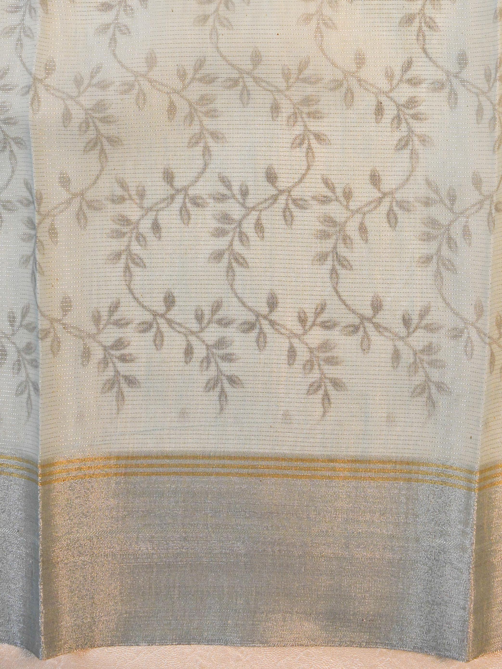 Banarasee Linen Cotton Digital Print Silver Zari Saree-Pastel Blue