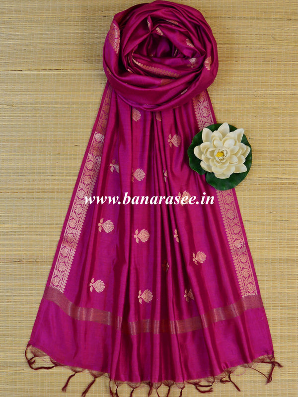 Banarasee Handloom Pure Silk Zari Woven Buti Design Dupatta-Wine