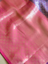 Banarasee Handwoven Semi Silk Saree With Tanchoi Weaving & Zari Border Design-Blue & Pink